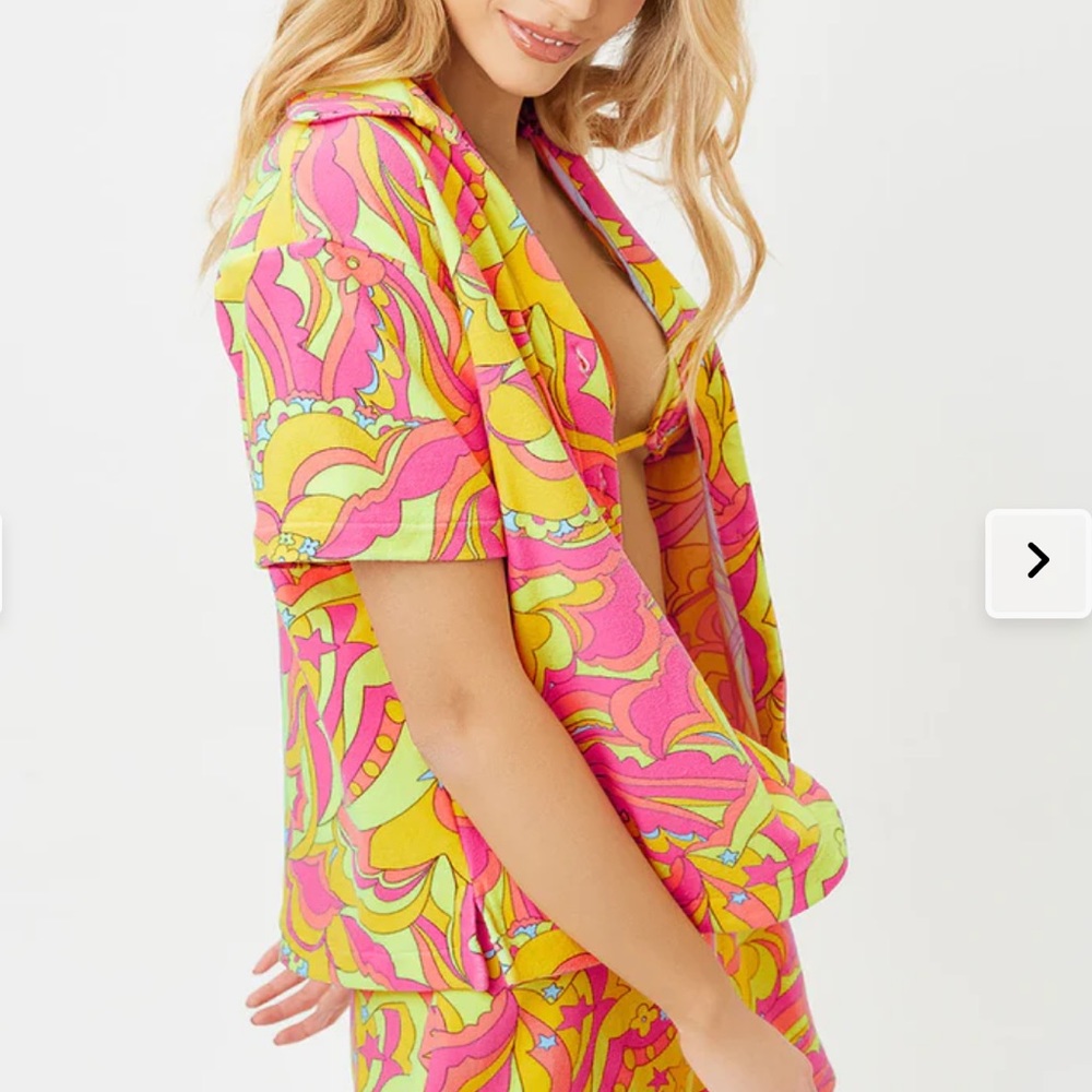 NWT Frankie’s bikini coco terry button up top